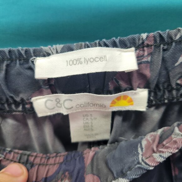 C&C California Floral Print Pants - S Lyocell Casual Joggers Elastic Waist&Cuffs - Picture 4 of 7